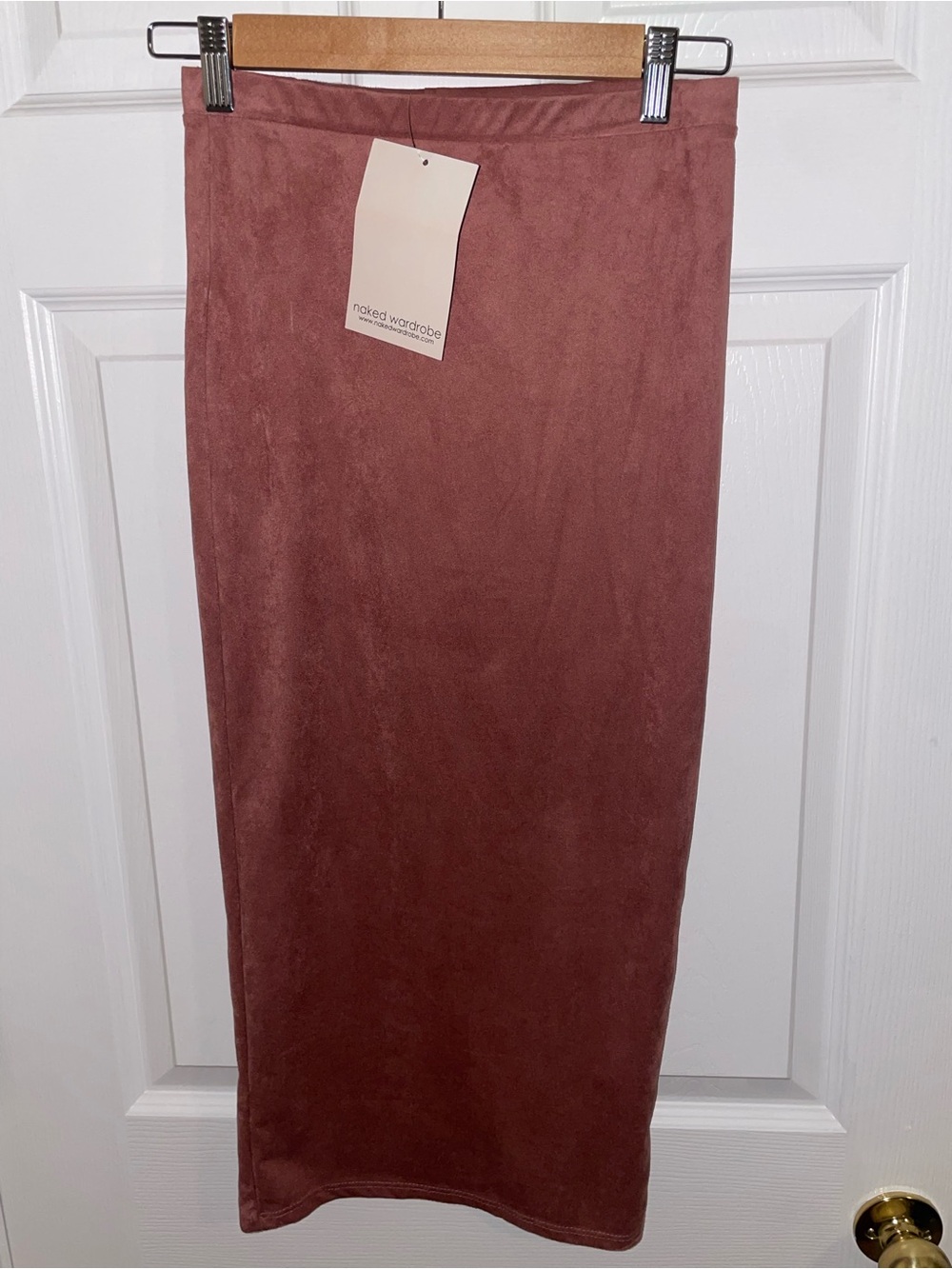 Naked Wardrobe Women's Dusty Rose Suede Pencil Skirt
